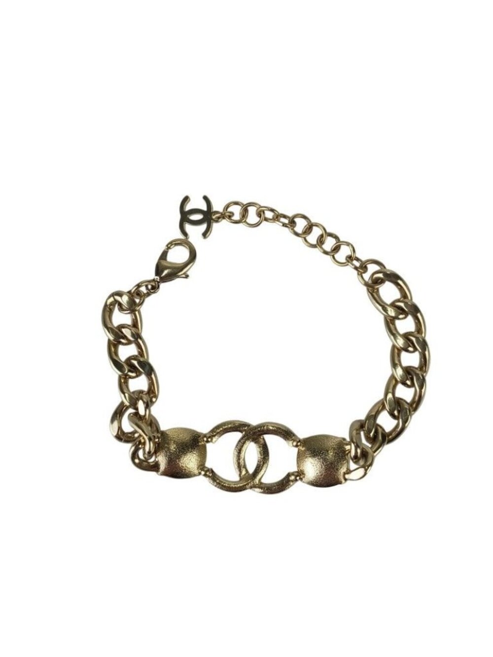 Chanel Wrist Wear Coco Mark Chain Bracelet Gold Metal Rhinestone C23 - Picture 2 of 7